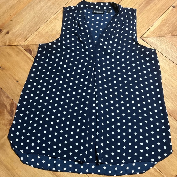 7th Avenue Dark Blue and White Polka Dot Blouse - Picture 3 of 12